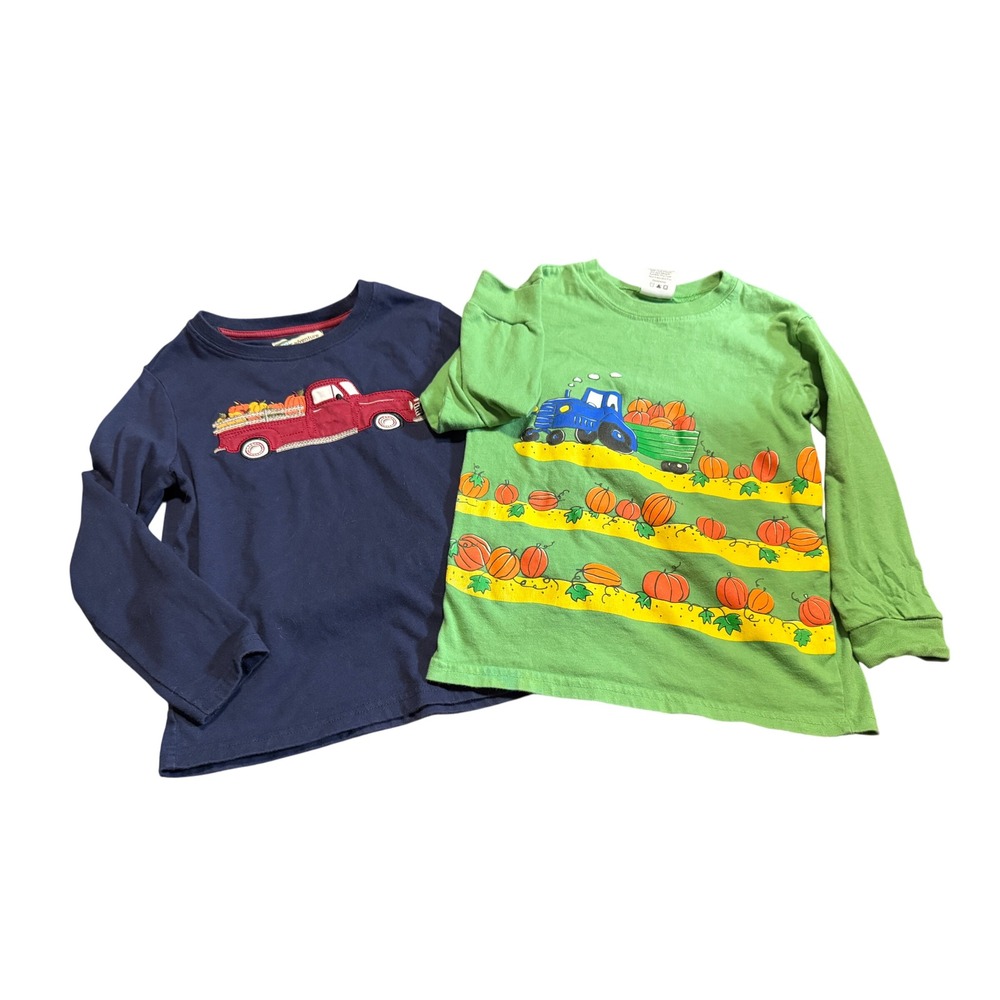 Size‎ 6 Boy Kid Autumn Fall Long Sleeve Shirts Cotton Truck Farm Pumpkin Causal